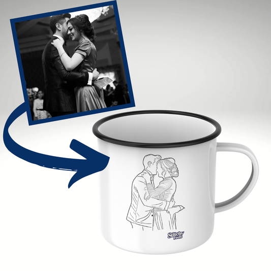 StitchyFeels Emaille Tasse – Retro Look mit persönlicher Note